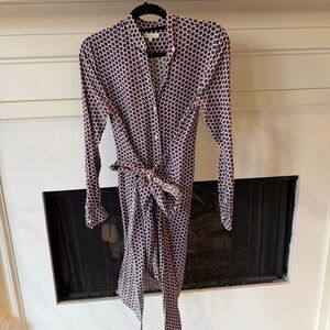 ANN MASHBURN Navy and Cream Button-Front Shirt Dress with Dot Print